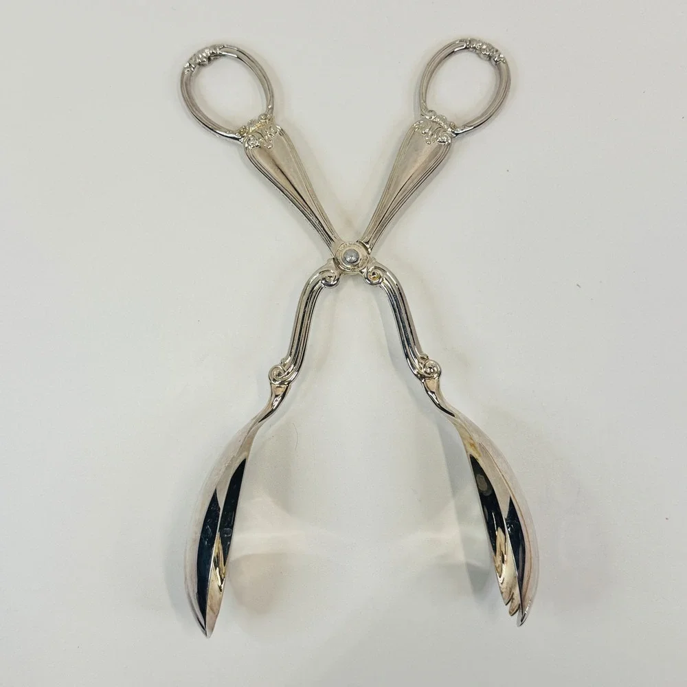 Gorham Heritage Silver Plated Pastry Salad Tongs Italy Ornate‎ Serving Vtg 11
